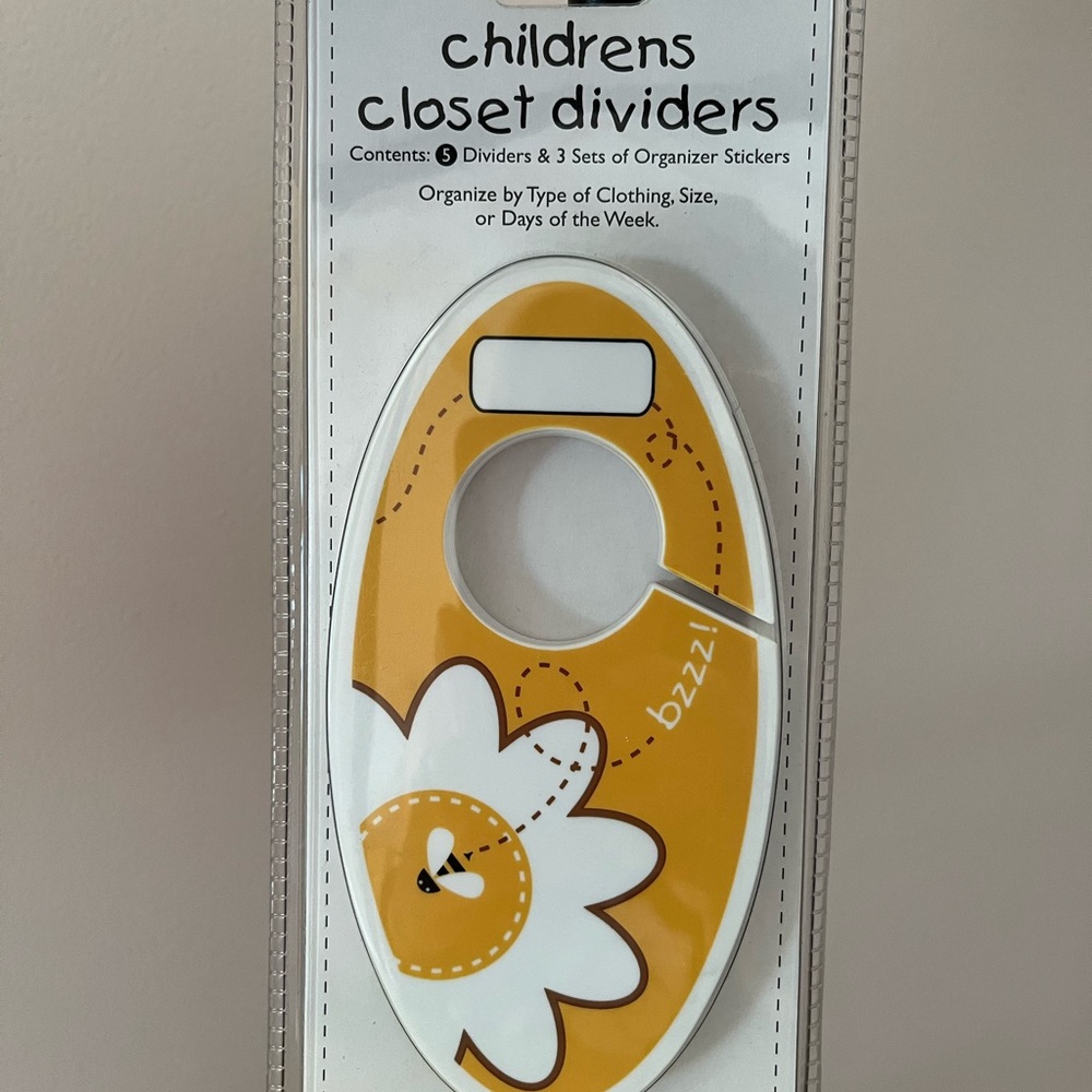 Childrens closet dividers-pack of 5 with organizer stickers-yellow/white-plastic